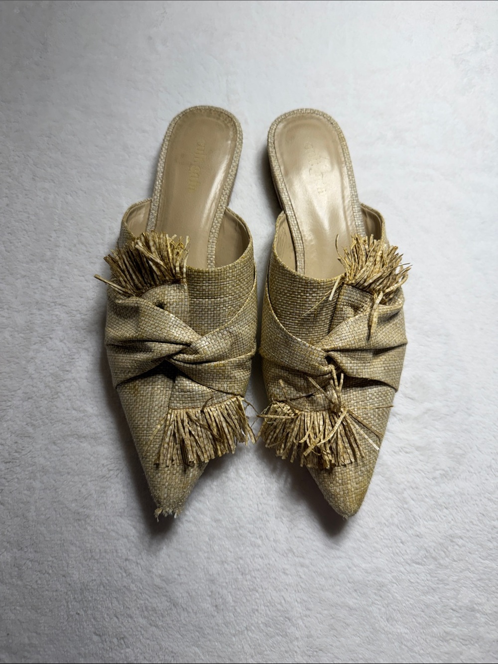 cult gaia Natural Woven Tassel Pointed-Toe Mule
